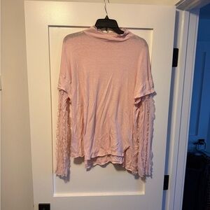 Free People Light Pink Long Sleeve Top with Lace Accents